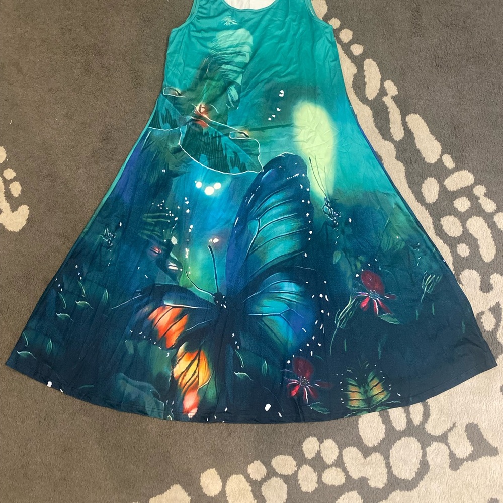 New woman’s Blue Teal Butterfly Print Dress